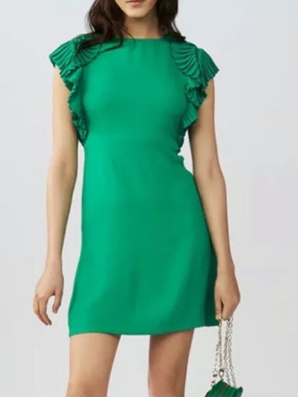 Maje Rolana Vert Ruffle Trim Emerald Green Dress Size 1 (Small)